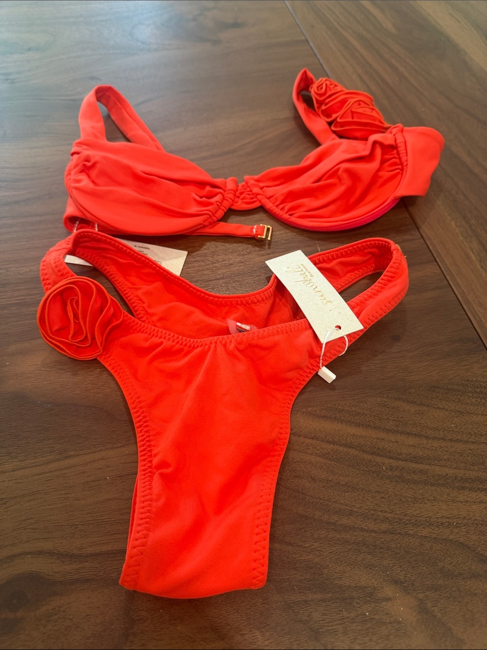Patricia Underwood Bright Red Girls Two-Piece Swim Bikini with Rosette